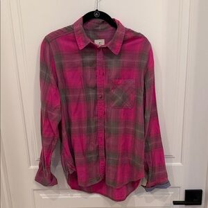 American Eagle Outfitters Pink and Gray Plaid Button Down Shirt